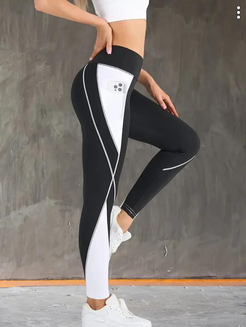 Pantalon de Yoga avec poches latérales, Patchwork de couleurs contrastées, taille haute, contrôle du