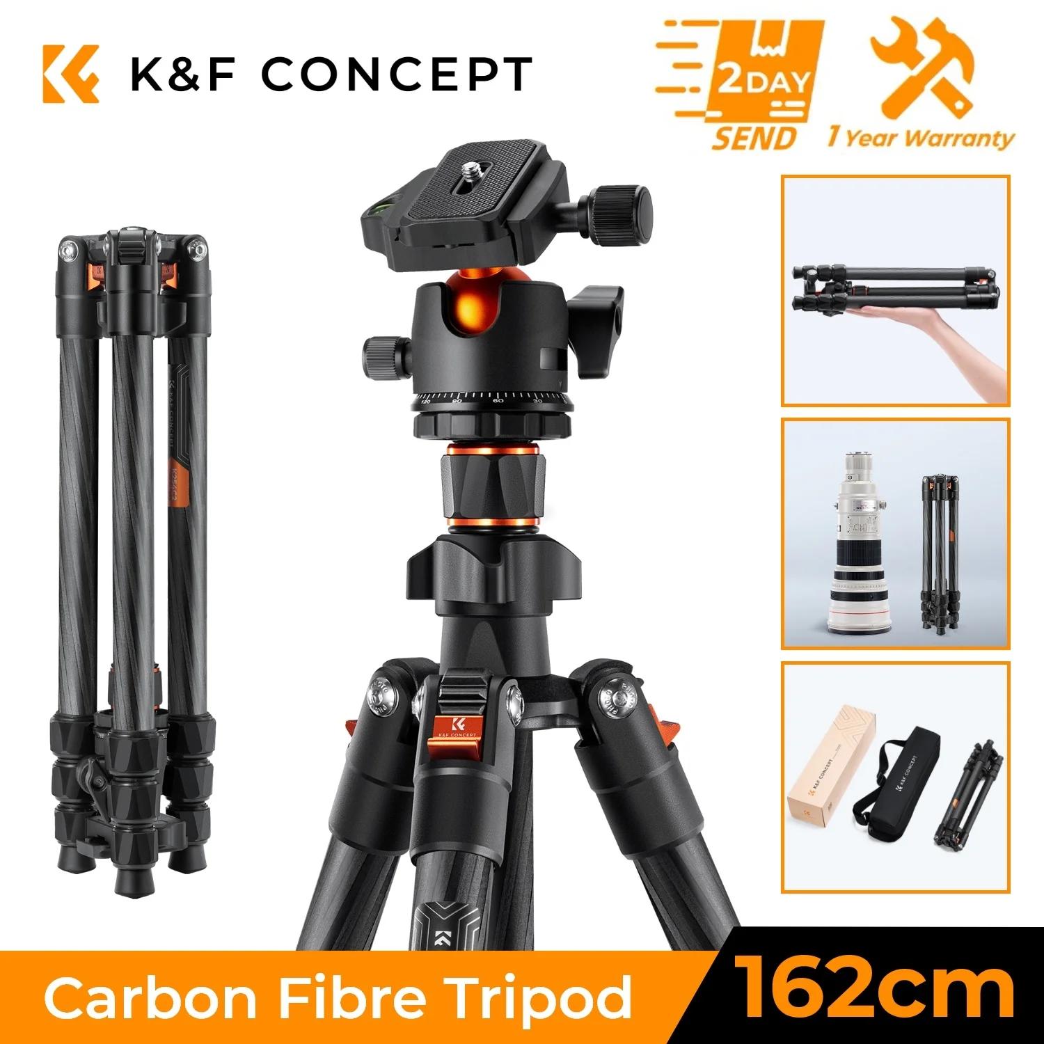 K&F CONCEPT Trépied pour appareil photo en fibre de carbone de 64 pouces/162 cm, trépied de voyage l