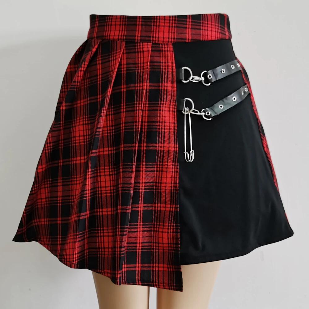 Gothique doux femmes jupe plissée mode Plaid Mini taille haute Chic jupe Kawaii été décontracté dame