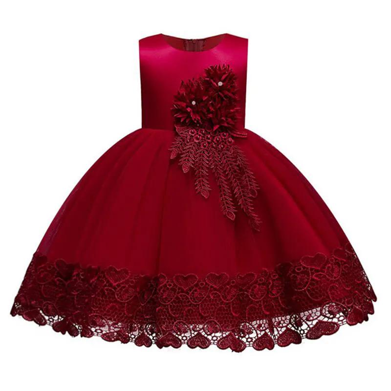 Robe d'été en dentelle pour filles, tenue de soirée à fleurs appliquées, Costume pour enfants de 2 à