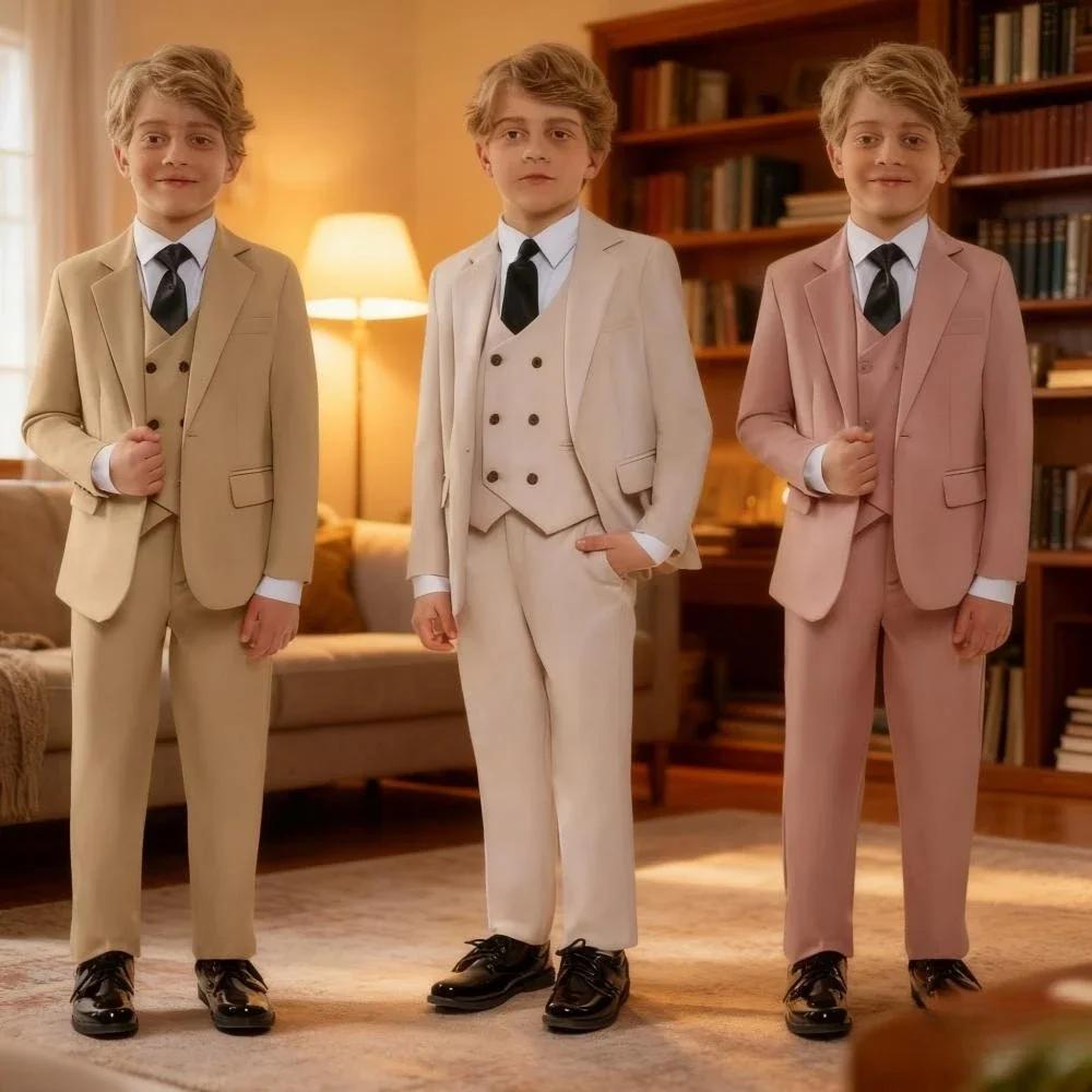 Ensemble de costume décontracté pour enfants, 4 pièces, 3 couleurs disponibles, revers cranté, confo