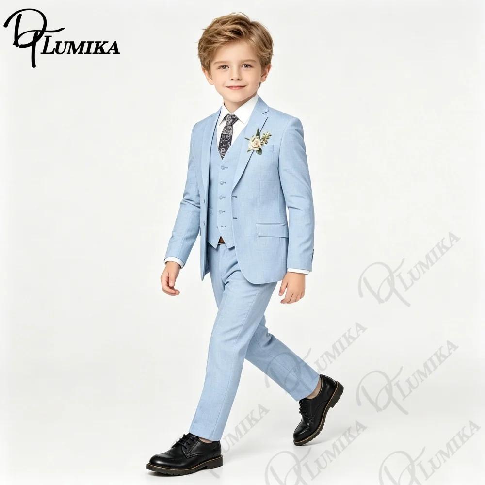 Ensemble 4 pièces élégant en lin pour garçons avec nœud papillon floral 2026 – Blazer, gilet et pant