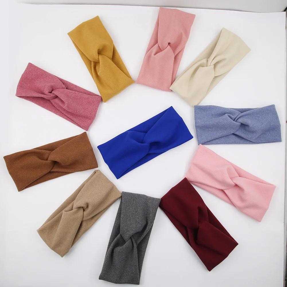 5 pièces/lot solide torsion bébé filles bandeaux cachemire à la main élastique bandeaux automne hive