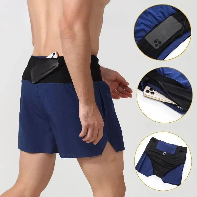 Short marathon 2 en 1 doublure triangulaire hommes respirant séchage rapide course