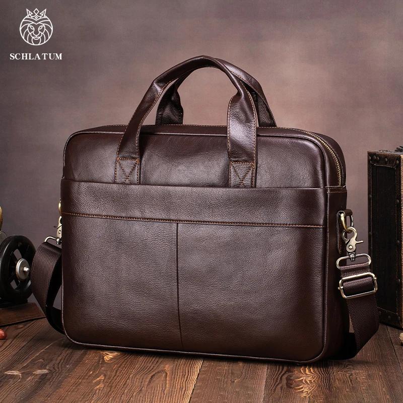 Porte-documents en cuir véritable pour hommes, sac d'affaires de luxe souple, compatible avec ordina
