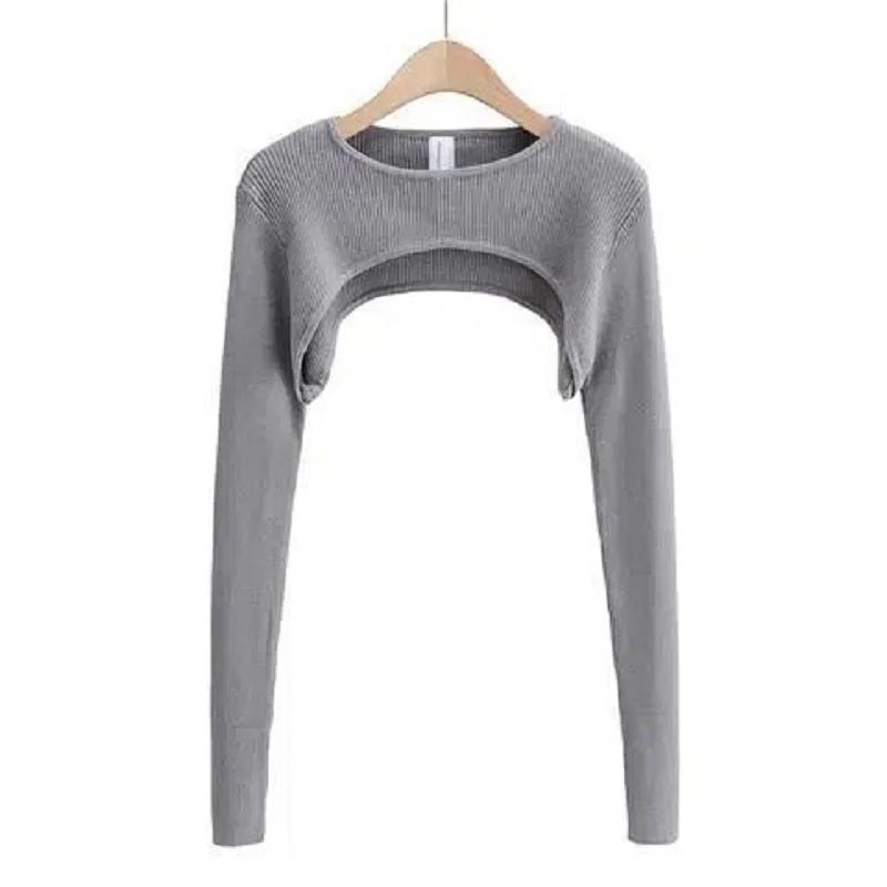 T-shirt tricoté à manches longues pour femmes, vêtements esthétiques Y2k, col rond, noir et blanc, S