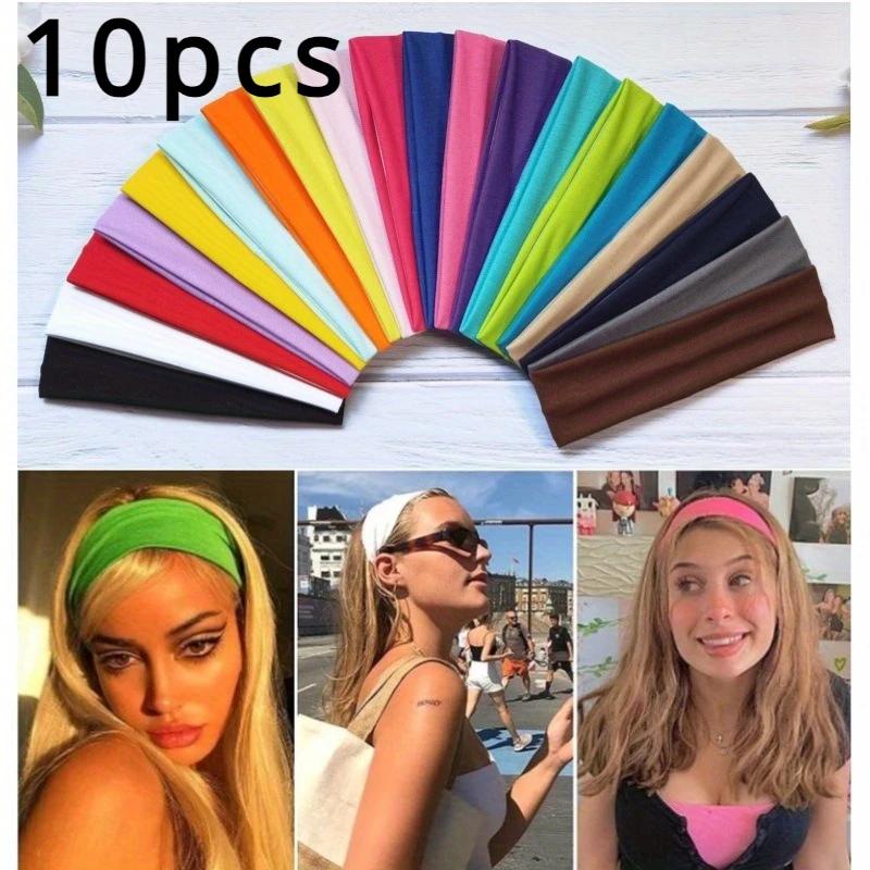 10 pièces bandeau élastique pour femmes - Fitness Yoga course accessoires cheveux couleur unie