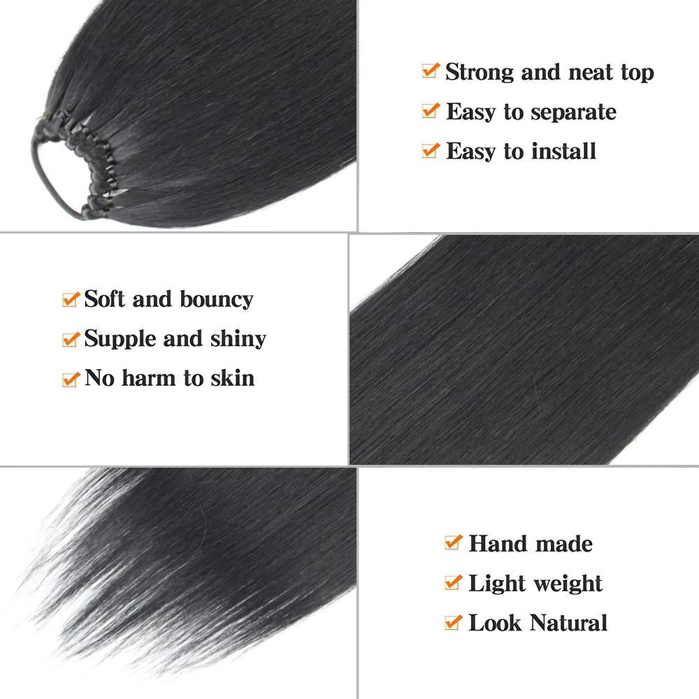 Extensions de queue de cheval synthétiques noires tressées naturelles, postiche longue et lisse avec