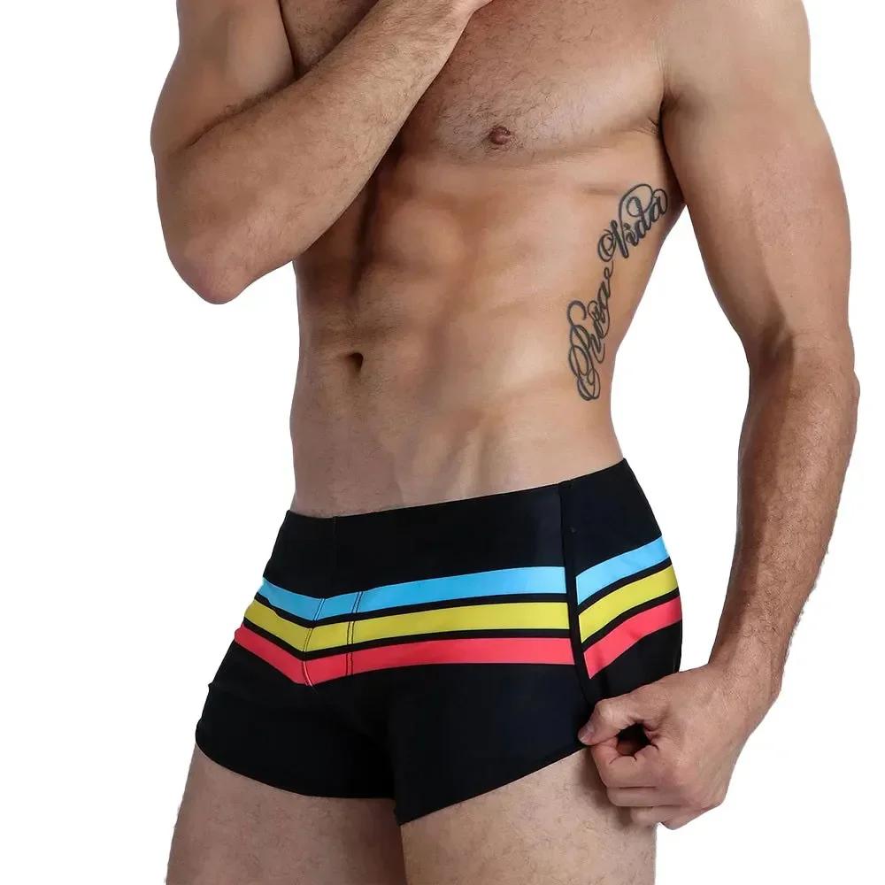 Maillot de bain à rayures pour hommes, shorts de surf et de plage, séchage rapide, boxer court, sous