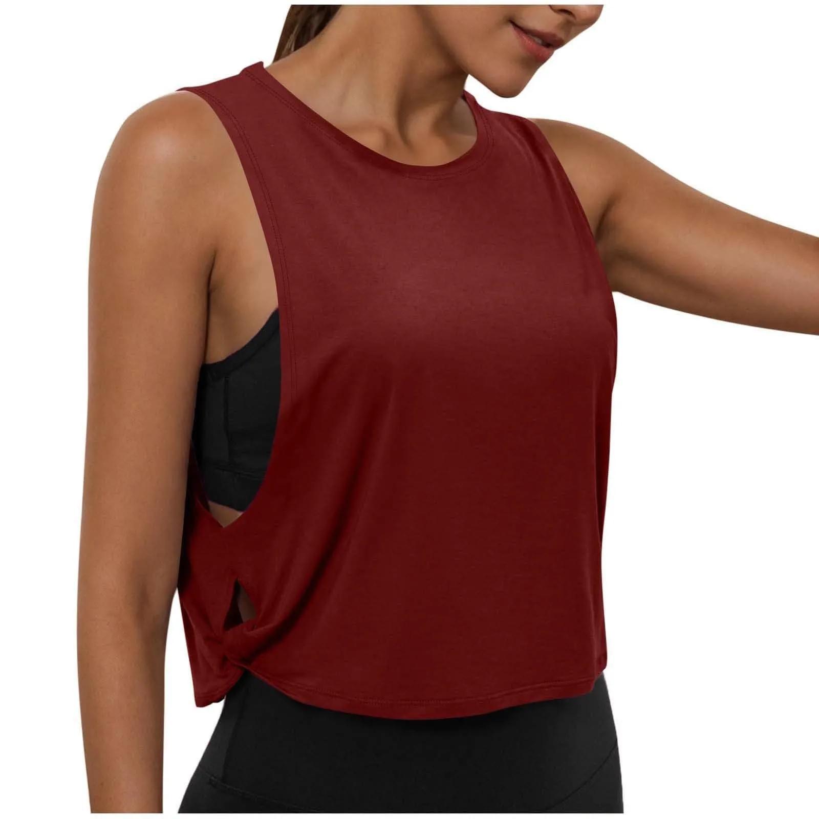 Femmes sans manches dessus de Yoga course débardeur court haut court gilet athlétique chemisier resp