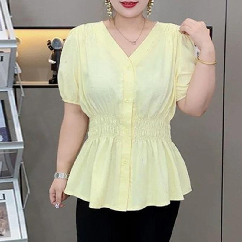 Chemise et chemisier d'été à taille élastique, grande taille, 200 livres, manches courtes, haut rigi