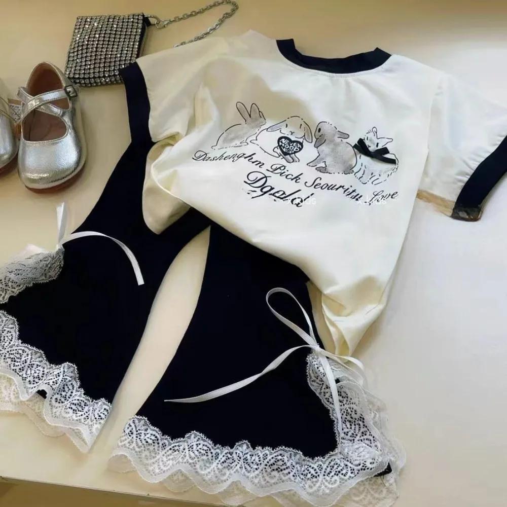 Bear Leader – vêtements de pâques décontractés pour filles, imprimé lapin, manches courtes + nœud en