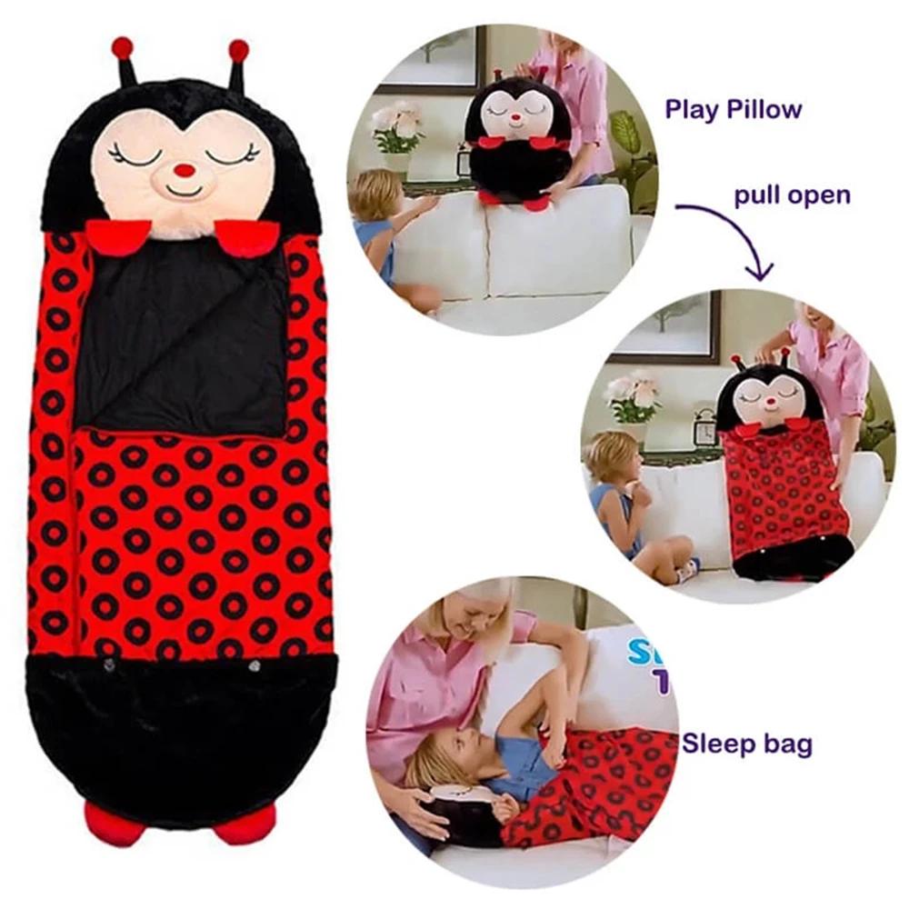 Sacs de nuit de dessin animé pour enfants, sac de couchage avec oreiller, poupée en peluche, oreille