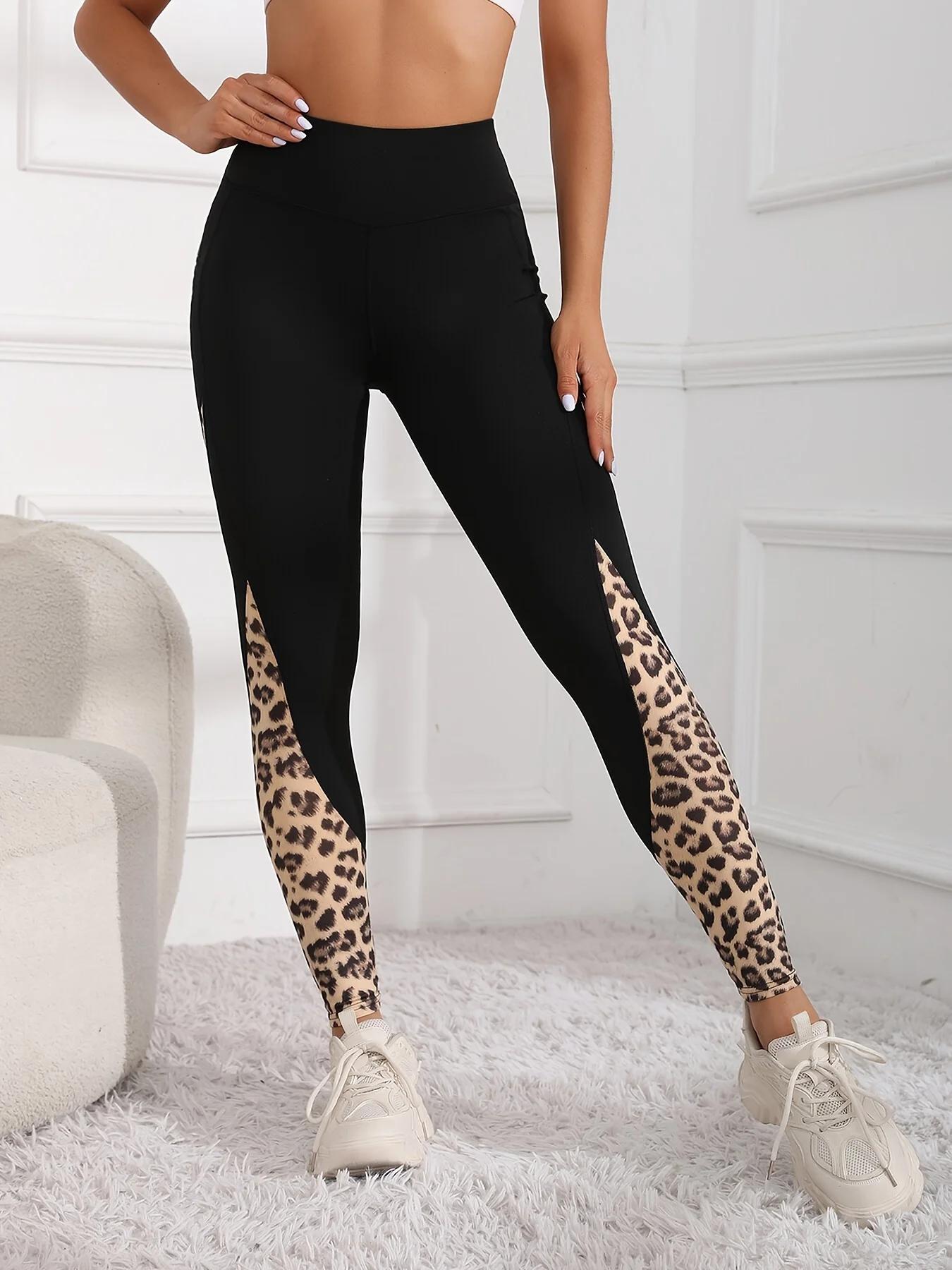 Pantalon de Yoga ajusté imprimé léopard pour femmes avec poches, Leggings de Fitness extensibles pou
