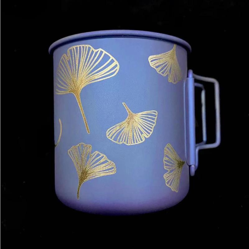 Tasse à eau portable en titane pur avec poignée pliante, tasse de pique-nique, tasse à thé en océan,