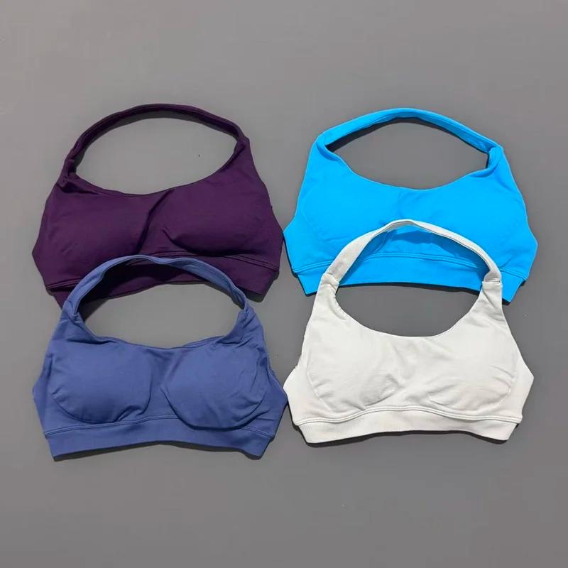 Soutien-gorge de sport sans couture pour femmes, col licou, vêtements de Yoga, bonnets amovibles, vê