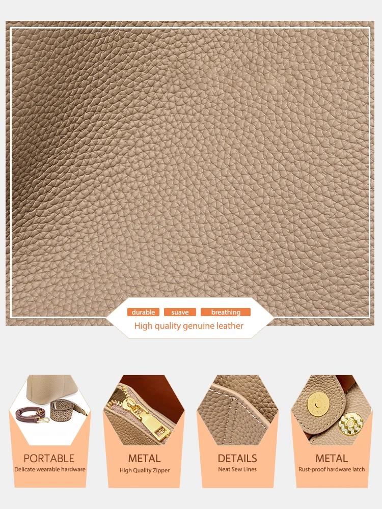Sac seau polyvalent en cuir véritable Zency pour femme, sac à main, sac fourre-tout en cuir