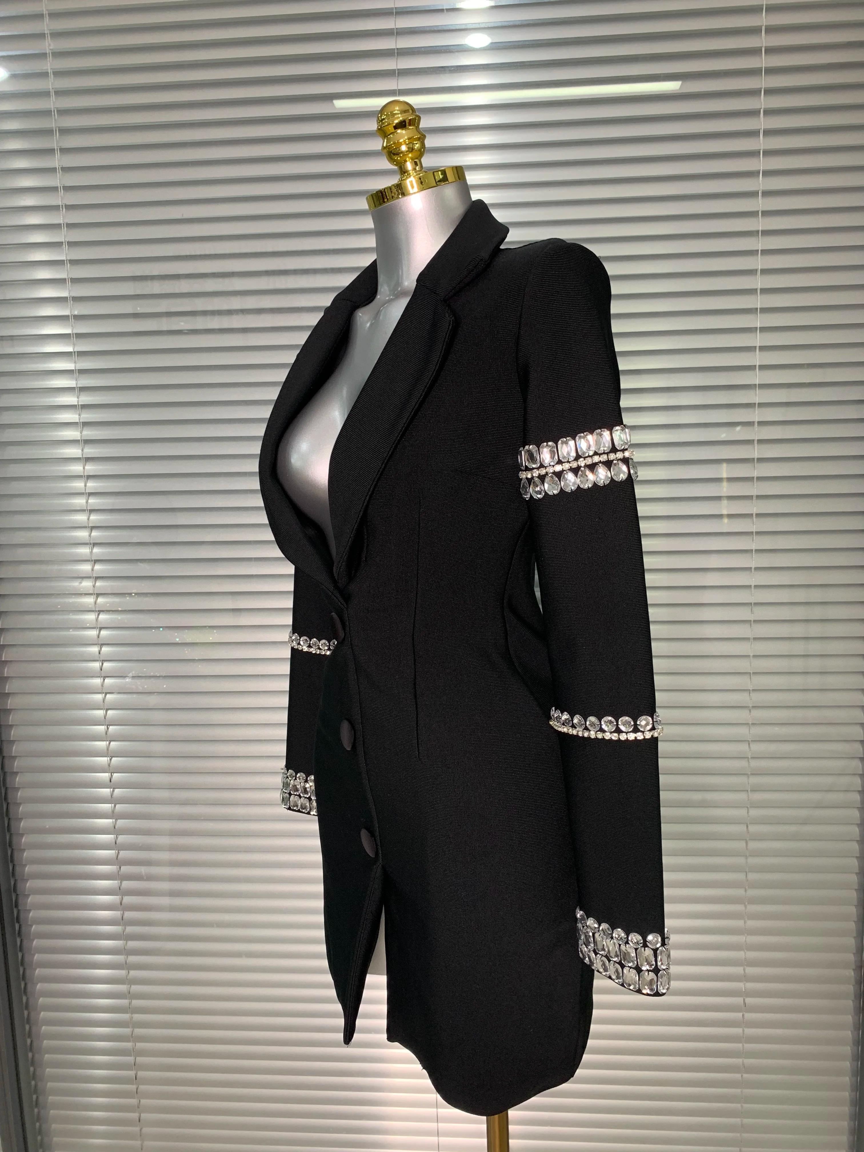Robe à bandes pour femmes, flambant neuf, Sexy, décolleté en V profond, manches longues, Blazer perl