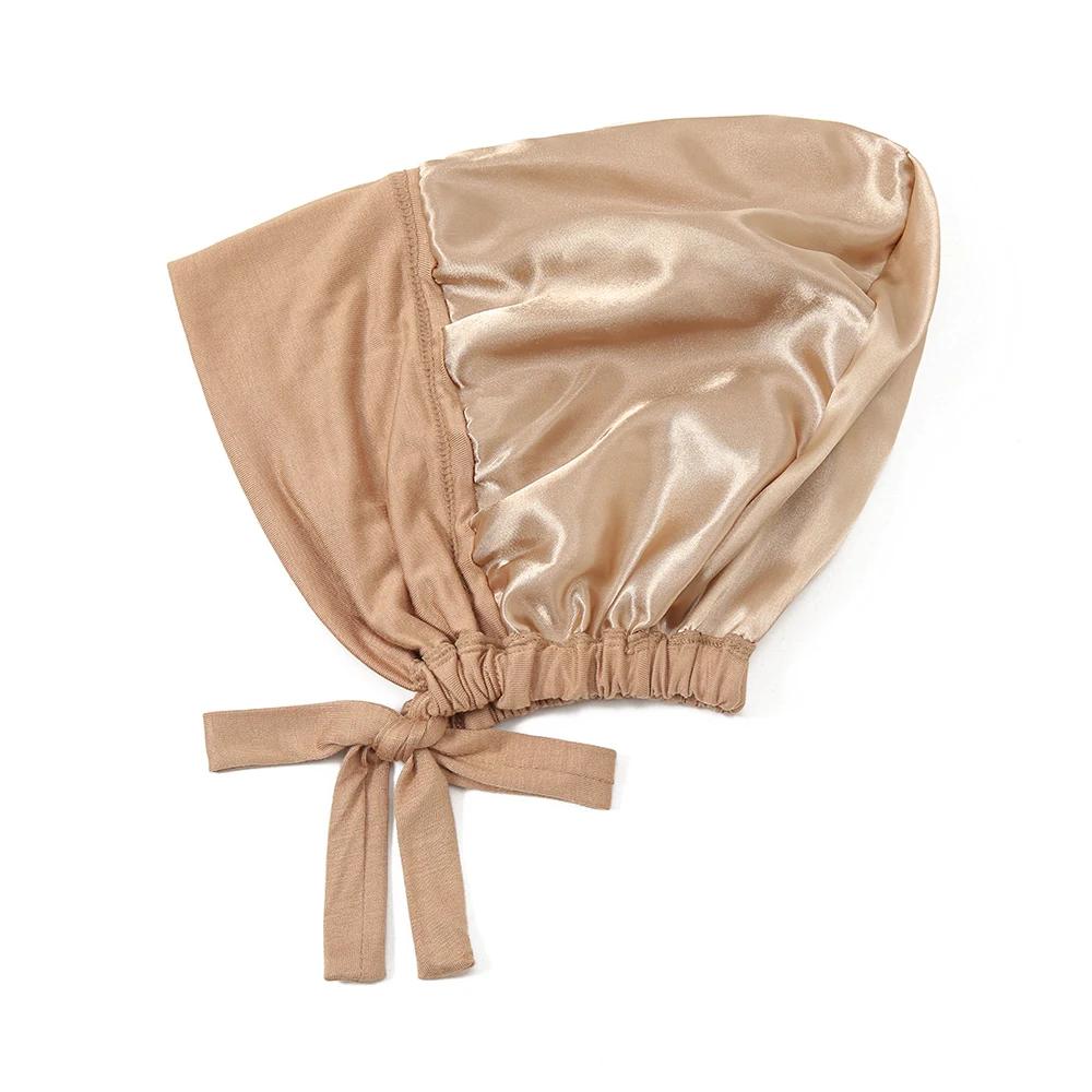 Bonnet Hijab en Satin Modal Double couche, sous-capuchon islamique avec cravate, Hijabs instantanés