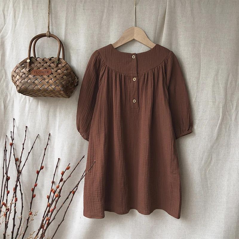 Robe plissée en mousseline de coton à col rond pour filles, nouvelle collection automne 2026, style