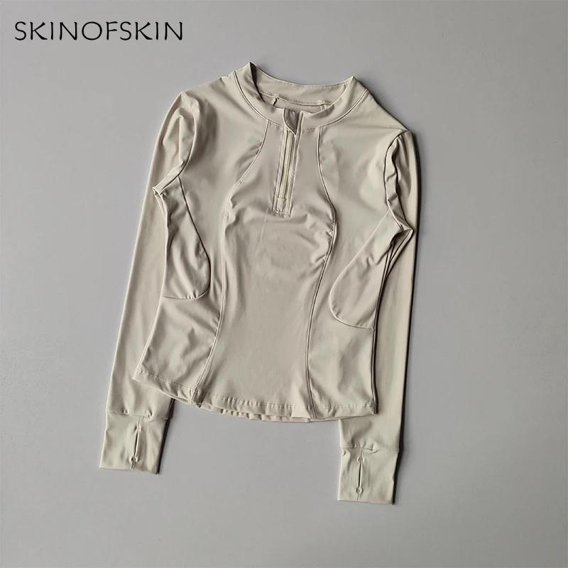 Haut de fitness pour femmes avec fermeture éclair - T-shirt sport amincissant à séchage rapide