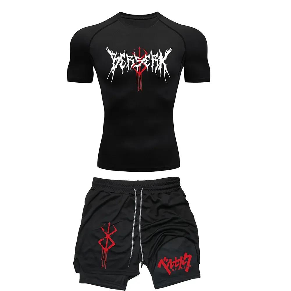 Ensemble compression hommes entraînement t-shirt short course respirant séchage rapide anti-éruption