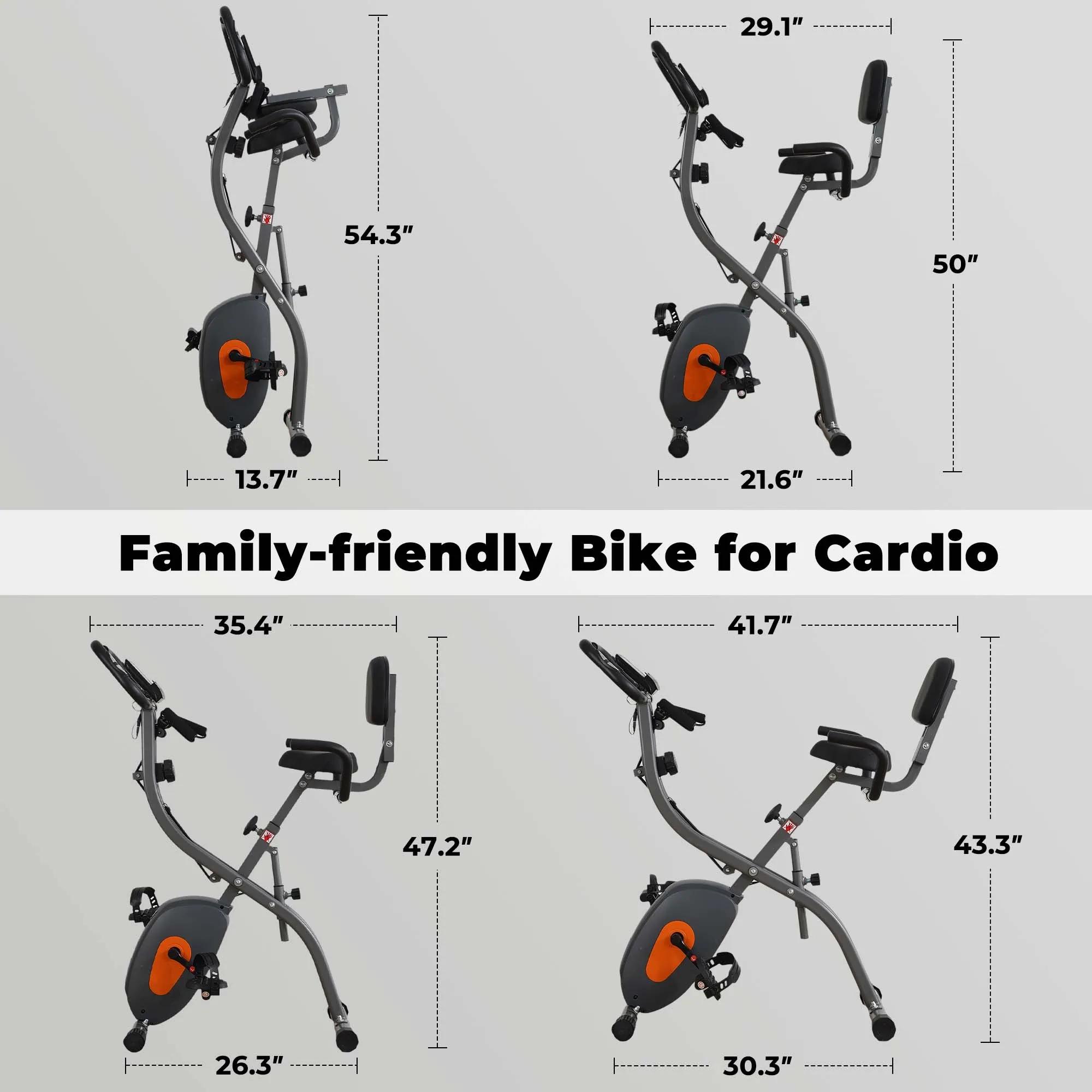 Vélo d'exercice pliant avec capteur d'impulsions et moniteur LCD, vélo incliné avec bras, bandes d'i