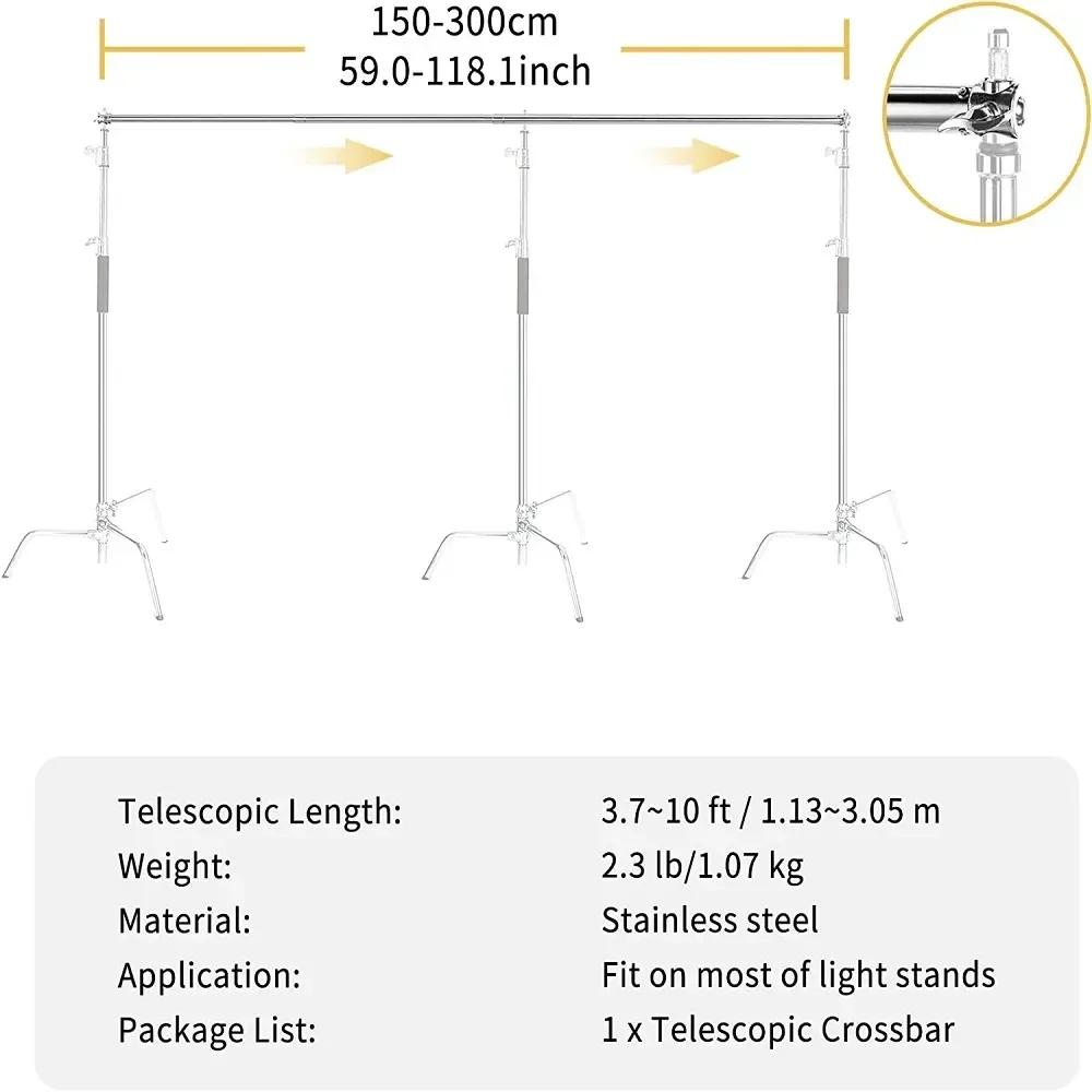 Barre transversale télescopique de 3M de longueur maximale, trépied réglable en C pour photographie,