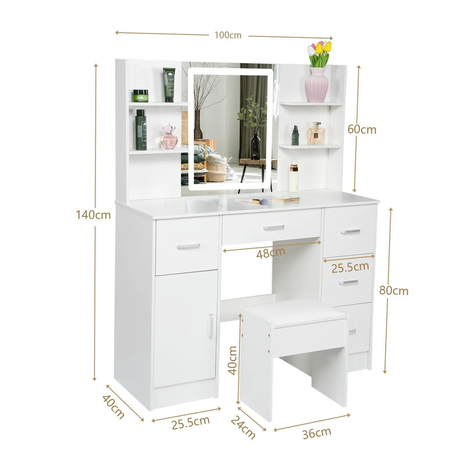 Table de maquillage avec égouts de proximité, ensemble de bureau de vanité avec étagères, commode et