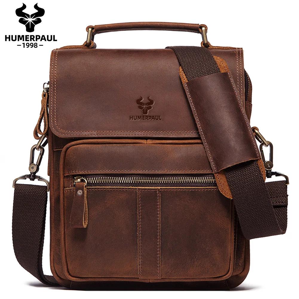 HUMERPAUL sac à bandoulière en cuir véritable pour hommes sacs de messager d'affaires de travail de