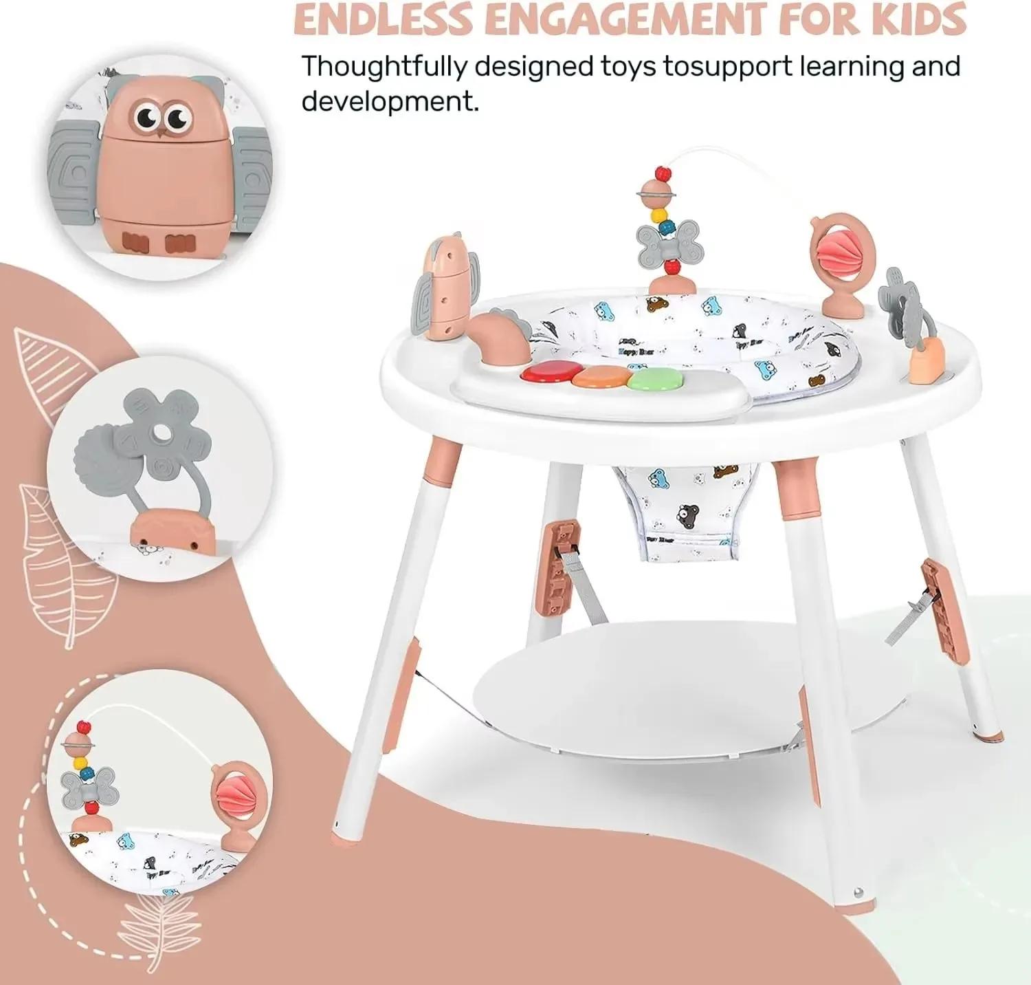 Centre d'activités et table sauteuse 3-en-1 pour bébé avec rotation à 360° ° Siège rotatif et joue