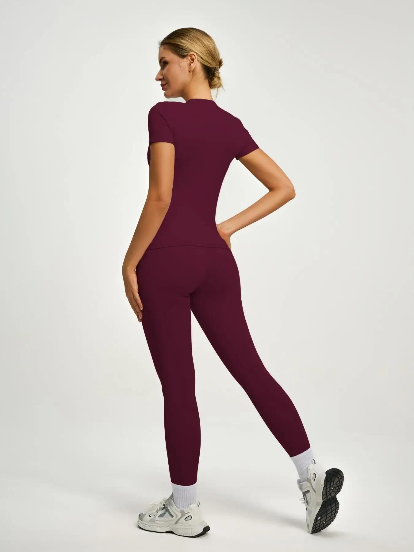 Ensemble sportif à manches courtes pour femmes, ensemble pantalon de Yoga et T-Shirt taille haute, i