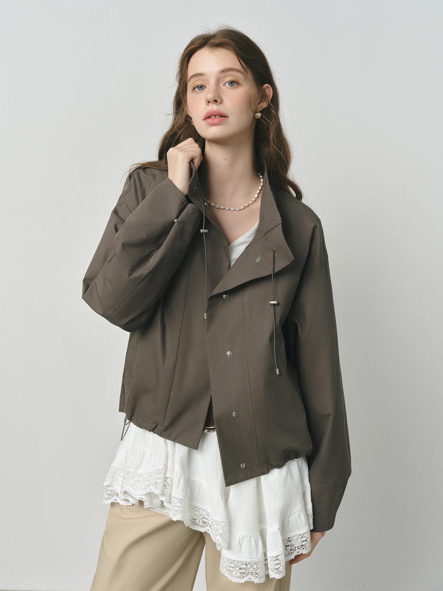 FSLE 2025 Veste utilitaire vintage pour femme - Manteau court d'automne décontracté à manches bouffa