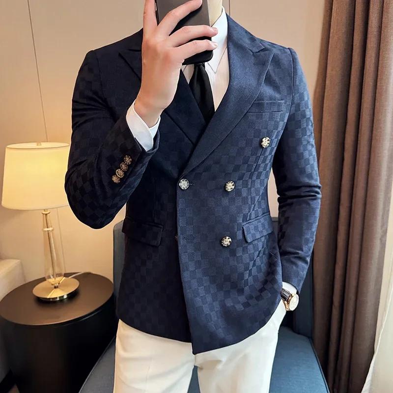 Veste de costume à carreaux Double boutonnage pour hommes, 6 couleurs, de luxe, coupe cintrée, pour