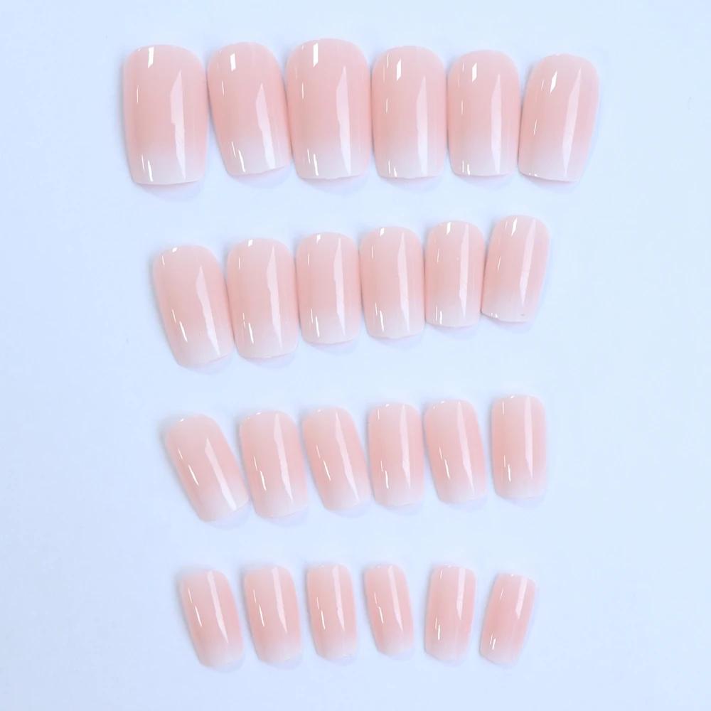 ARTAUG 24 pièces brillant rose presse sur ongles moyen carré faux ongles style élégant faux ongles c