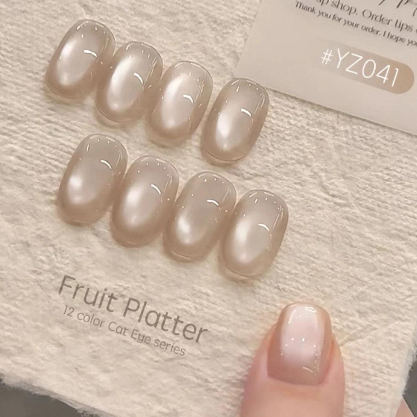 1/12PCS 12ML 2026 Vernis à ongles gel œil de chat aux fruits - Perles de verre bleues/violettes/vert