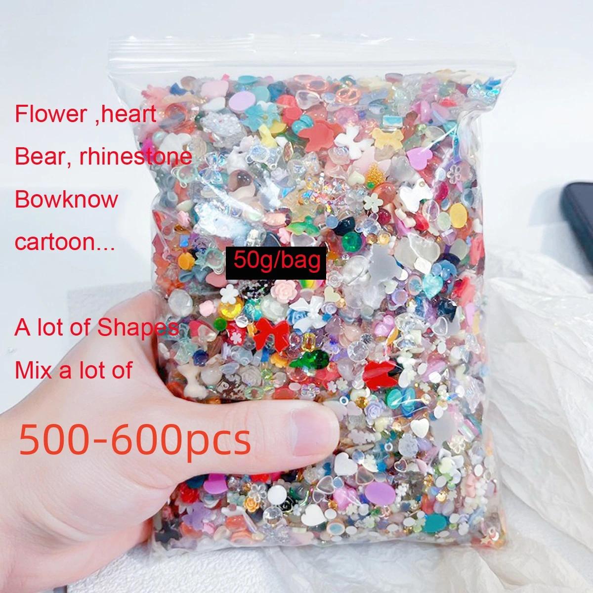 500-600 pièces mixte nœud papillon coeur fleurs breloques pour ongles 3D bonbons couleurs mélangées