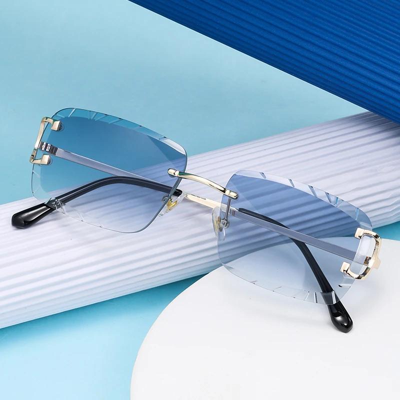 Lunettes carrées sans monture, tendance, en métal, de haute qualité, pour hommes et femmes, lunettes
