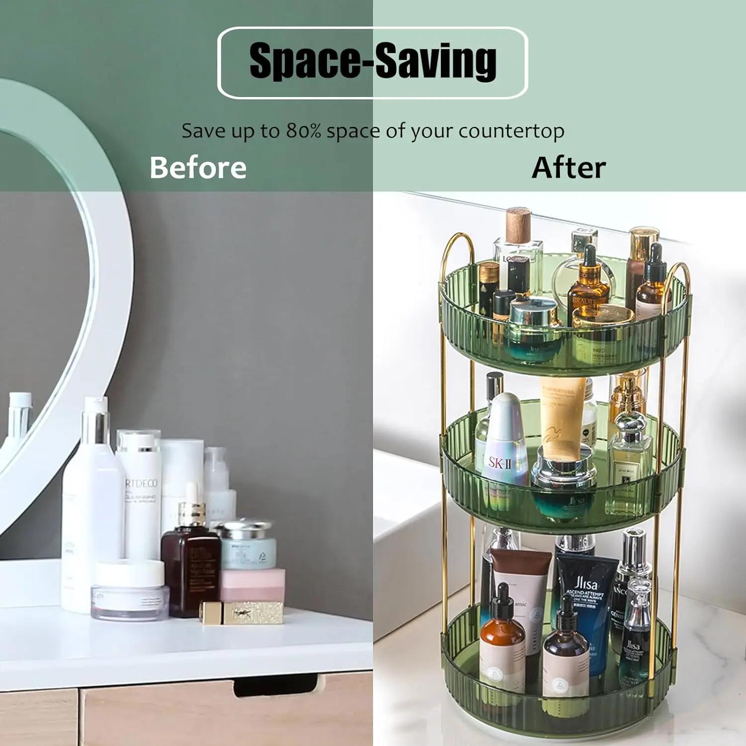 Organisateur de maquillage rotatif pour vanité à 3 niveaux, haute capacité pour soins de la peau, st