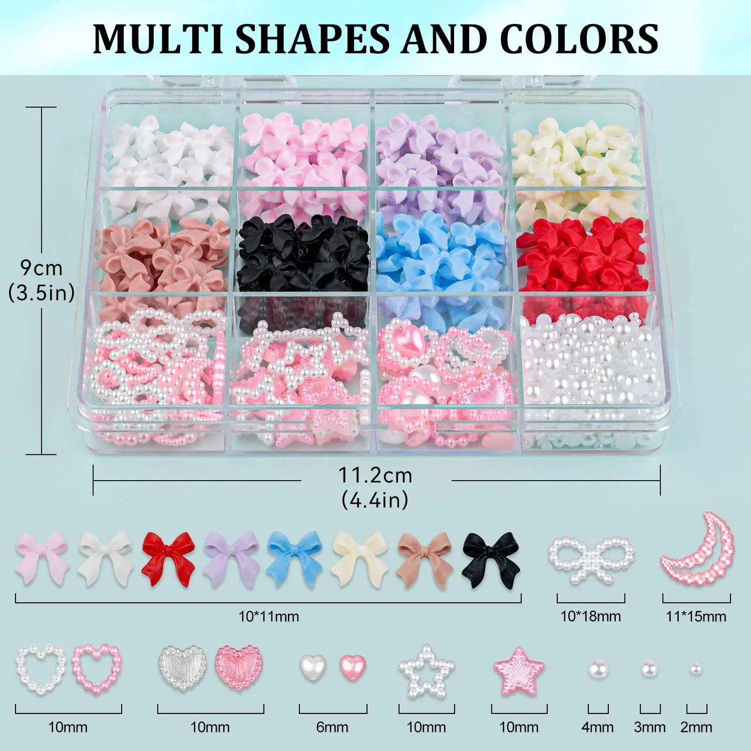 500 pièces/boîte 3D arc ongles breloques grande boîte Flatback perles ensemble ongles arcs charme +