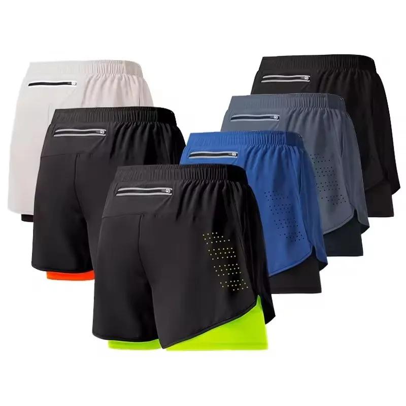 Short de course pour hommes, séchage rapide, Fitness, noir, Double couche, nouveau Sport, entraîneme