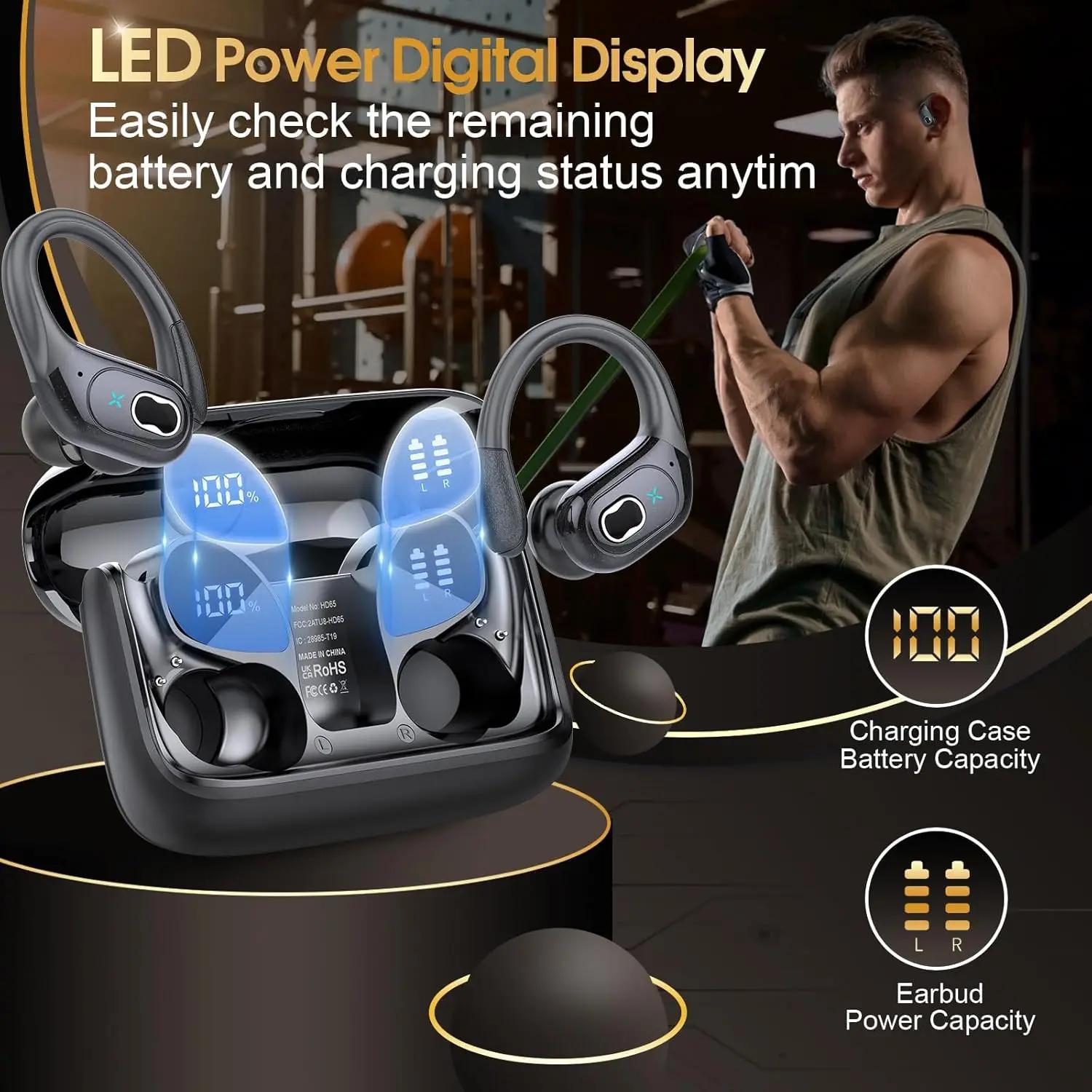 TWS sport écouteurs Bluetooth 5.4 HIFI basse sans fil casque LED tactile mains libres écouteur suppr