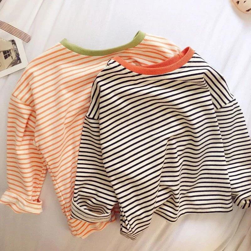 T-shirt rayé à manches longues pour garçons et filles, chemises astronomiques pour enfants, coton dé