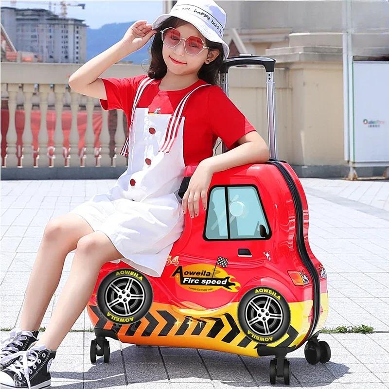 Valise de dessin animé pour enfants, valise pour enfants, chariot paresseux, bagages, assis et roulé
