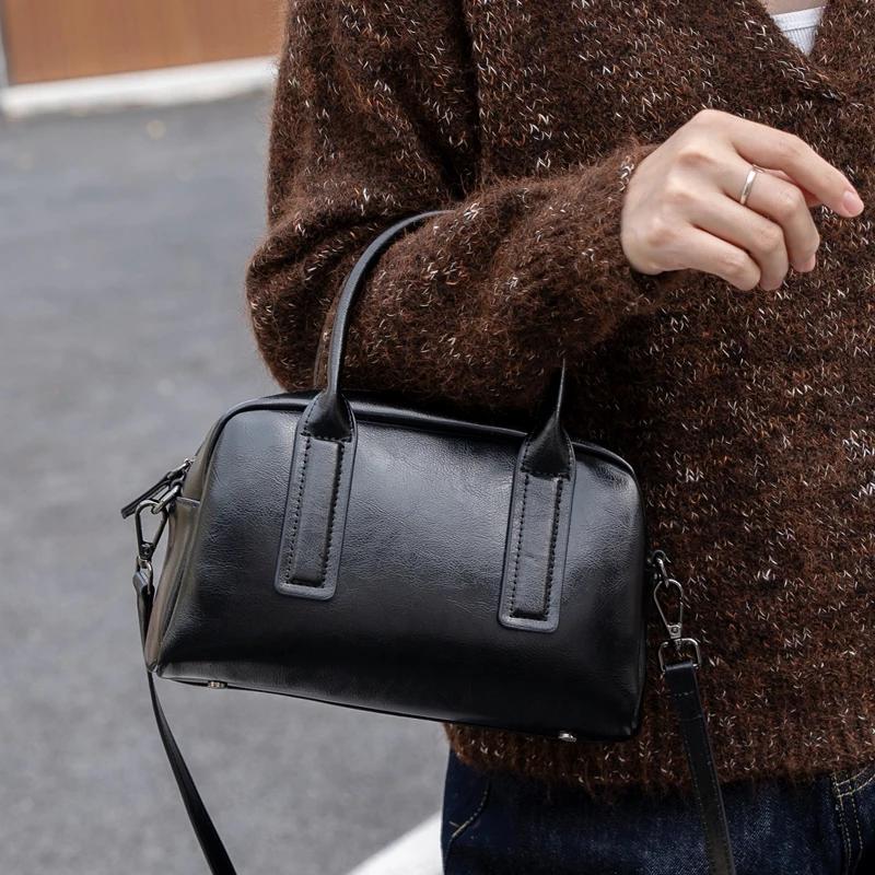 Sacs à bandoulière en cuir véritable de haute qualité pour femmes, sac à bandoulière en cuir ciré, s