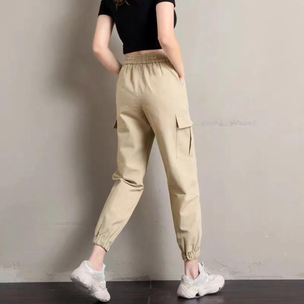 Pantalon femme Style fin nouveau solide poches décontractées pantalon à jambes larges cordon mode da
