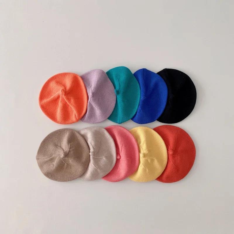 Béret pour enfants, chapeau élégant, Version coréenne, garçons et filles, couleur bonbon, tricoté, m