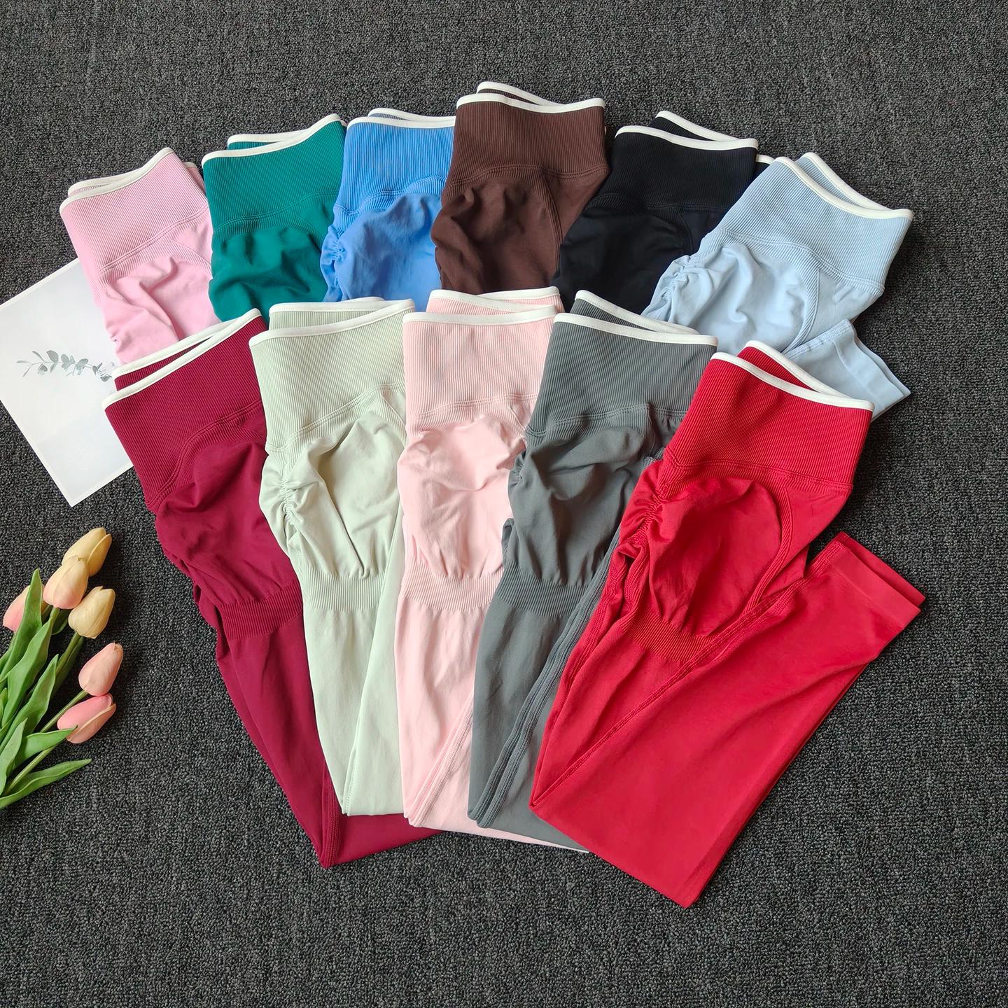 Leggings de Fitness pour femmes, taille haute, pantalons de Yoga sans couture, froissés, butin, pêch