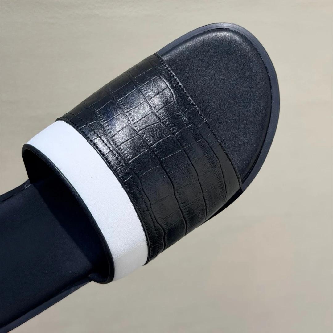 Sandales en cuir de vachette faites à la main, chaussures de luxe pour hommes, tongs de plage tendan