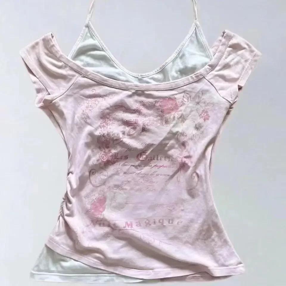 Sous-culture femme vêtements Y2K Punk T-shirts américain Vintage doux Sexy court femme vêtements ver